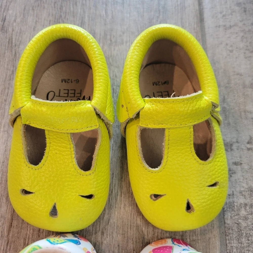 Monkey Feet Leather Flat Shoe Moccasin Bundle Fruit Yellow Baby Size 6-12 Months